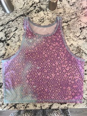teeki Lavender and Teal Trim Performance Crop Top